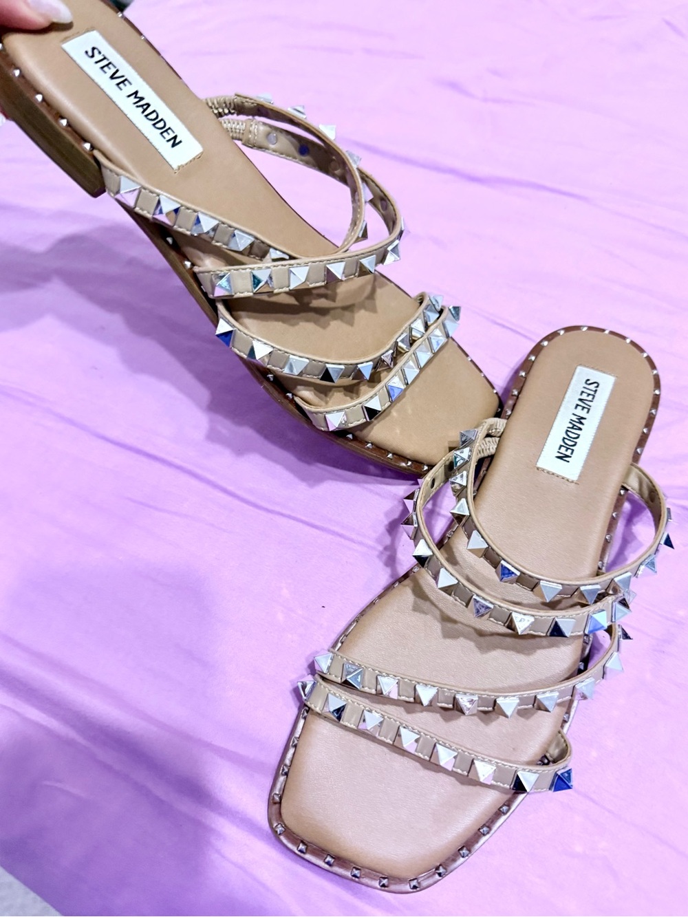 Steve Madden Tan Studded Strappy Slide Sandals